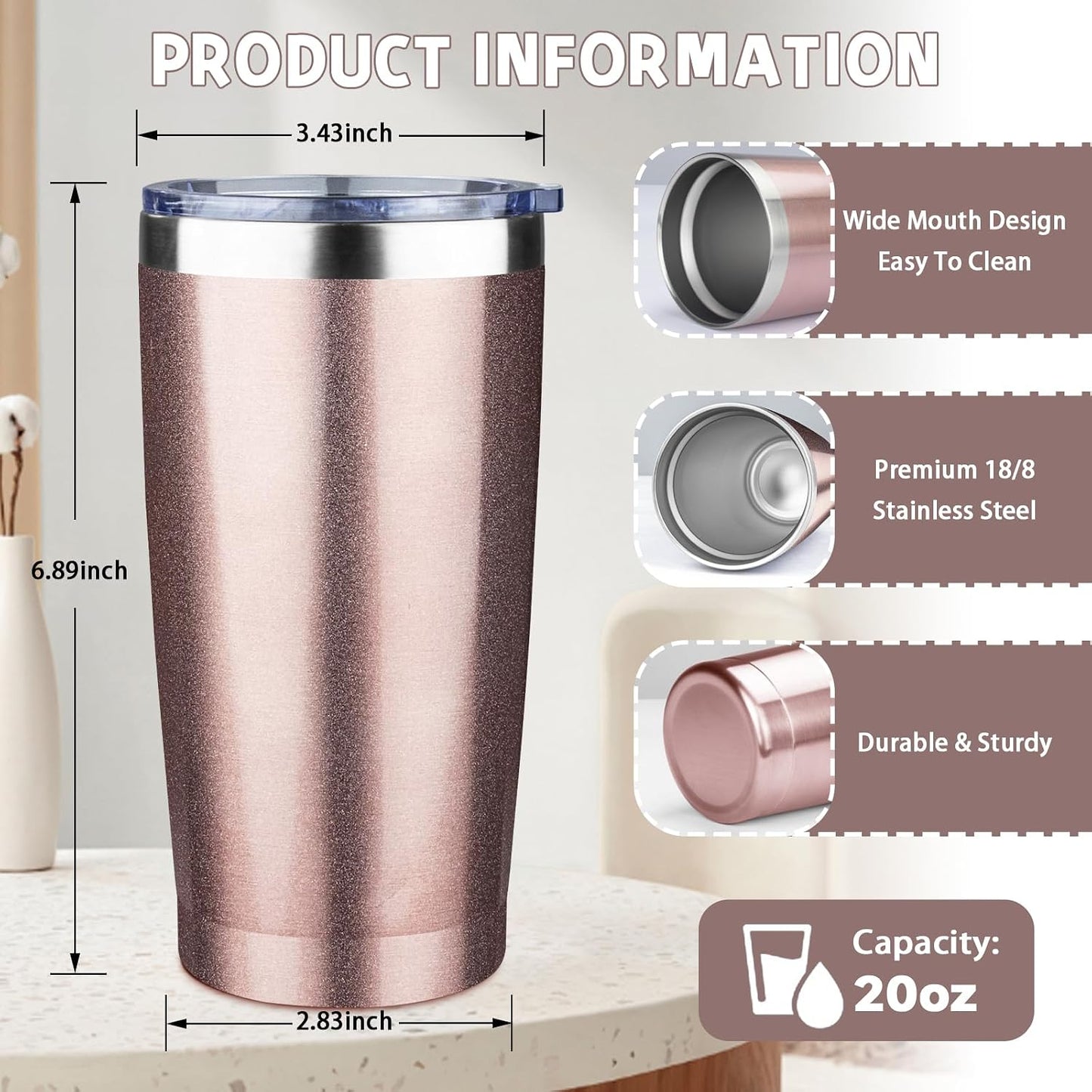 Vaso acero inox 20oz con tapa pajita térmico