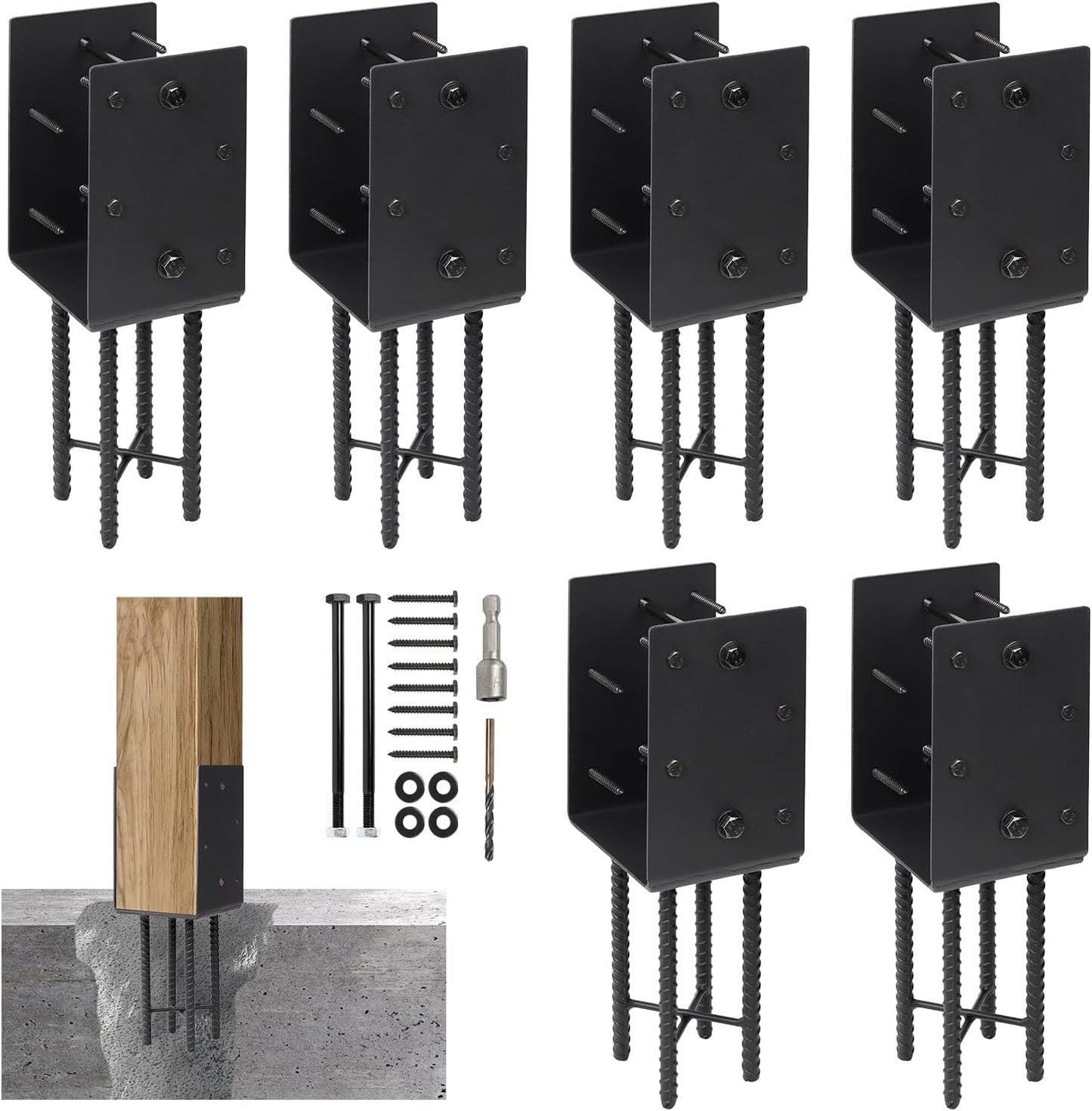 Soporte poste metal U 6x6 pulg para valla madera barandilla