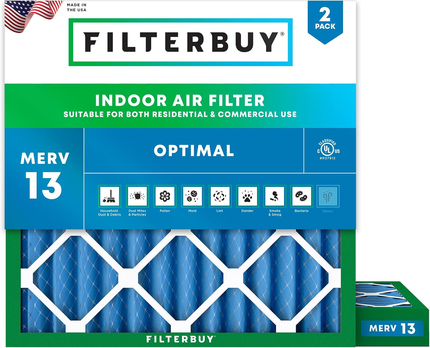 Filtro aire 10x10x2pulg MERV13 pack 2 HVAC AC