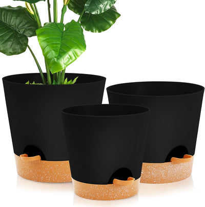 Macetas auto-regantes 10/9/8" negras para plantas