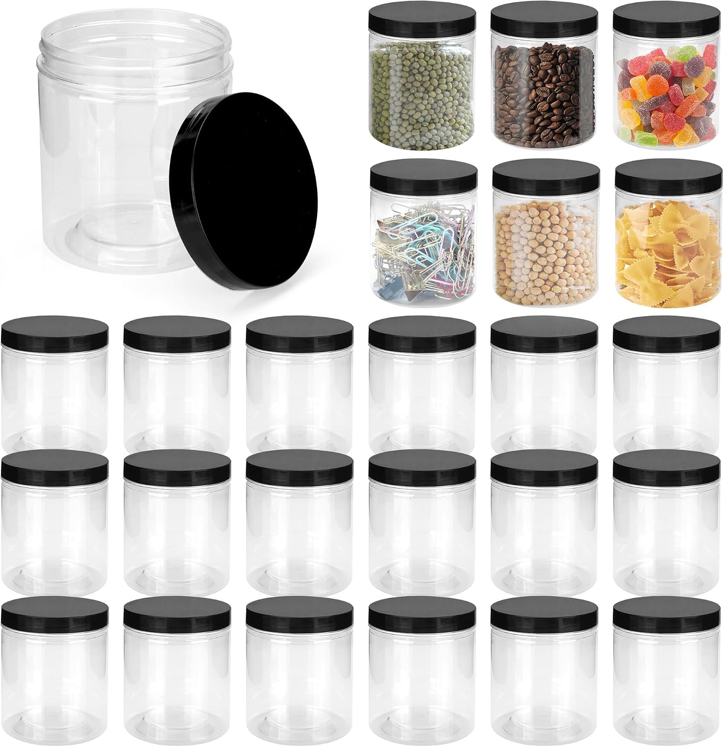 24 Tarros Plástico 8oz Transparentes con Tapas