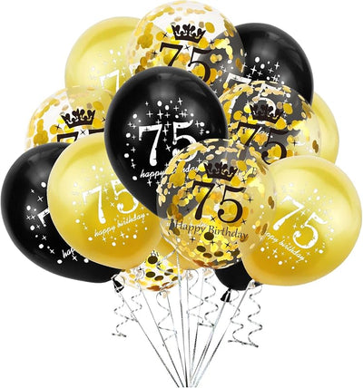 Globos cumpleaños 75 negro y dorado para hombres y mujeres