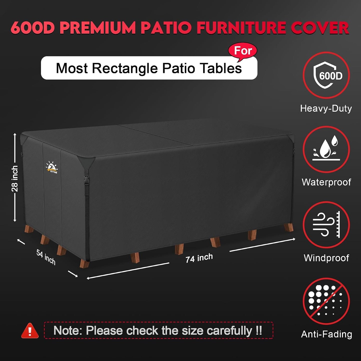 Funda mesa patio rectangular 74pulg impermeable 600D