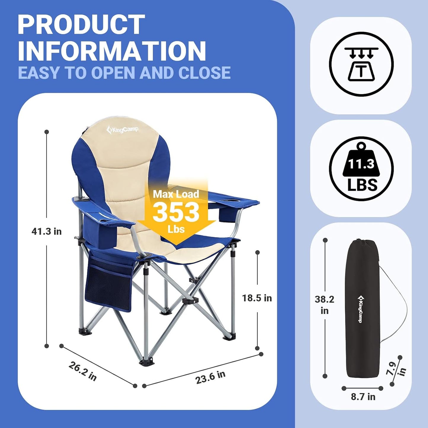 Silla camping gran tamaño set 2 azul marino/beige