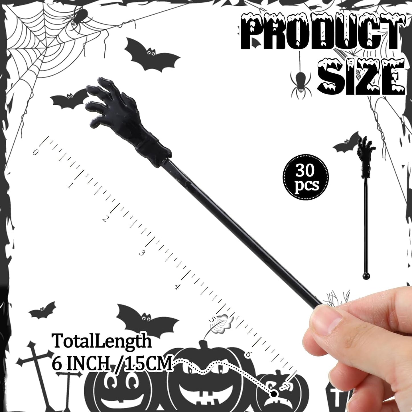 30 Palitos Halloween Plástico Agitadores Cafés Cócteles