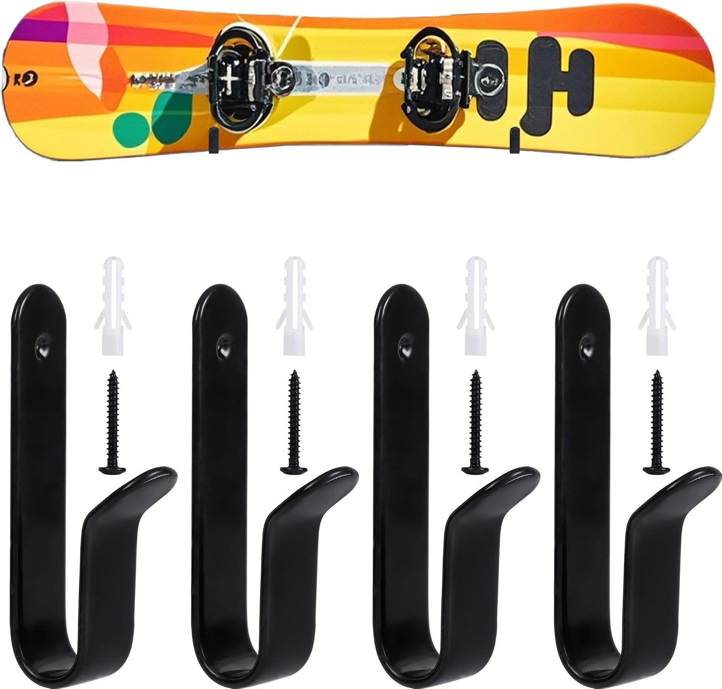 4 Clips Montaje Pared Snowboard Soporte Estante Almacenamiento