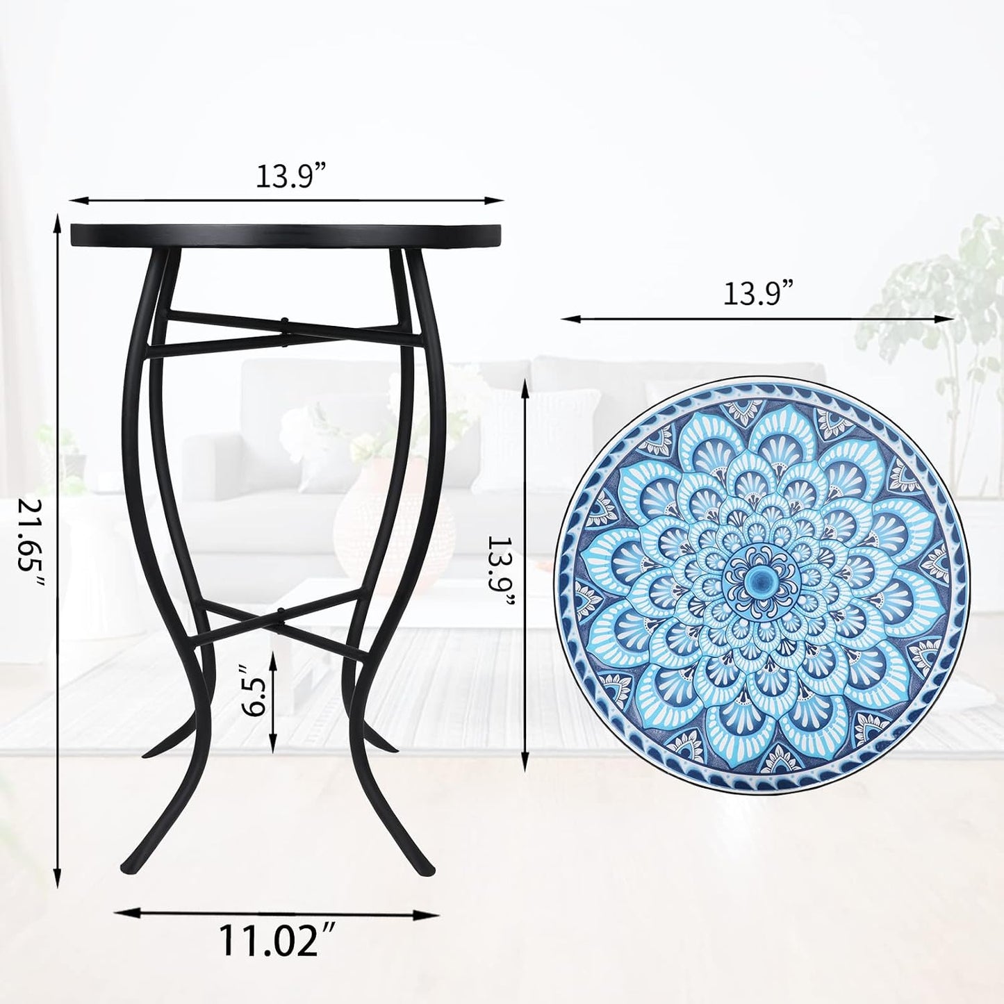 Mesa auxiliar redonda mosaico 14" para exterior e interior