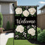 Bandera bienvenida rosas blancas 12x18pulg doble cara