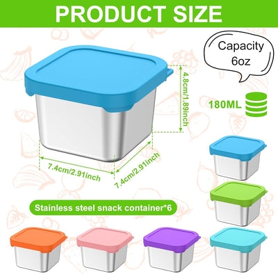6 Pzas Recipientes Acero Inox 6oz Tapa Silicona Apilables