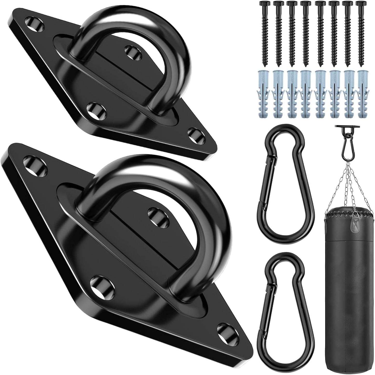 Ganchos hamaca negros M10 con roscas y hardware resistente