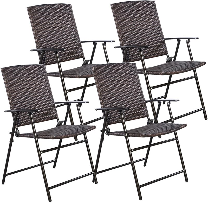 Silla ratán plegable color café 4 Uds para camping jardín