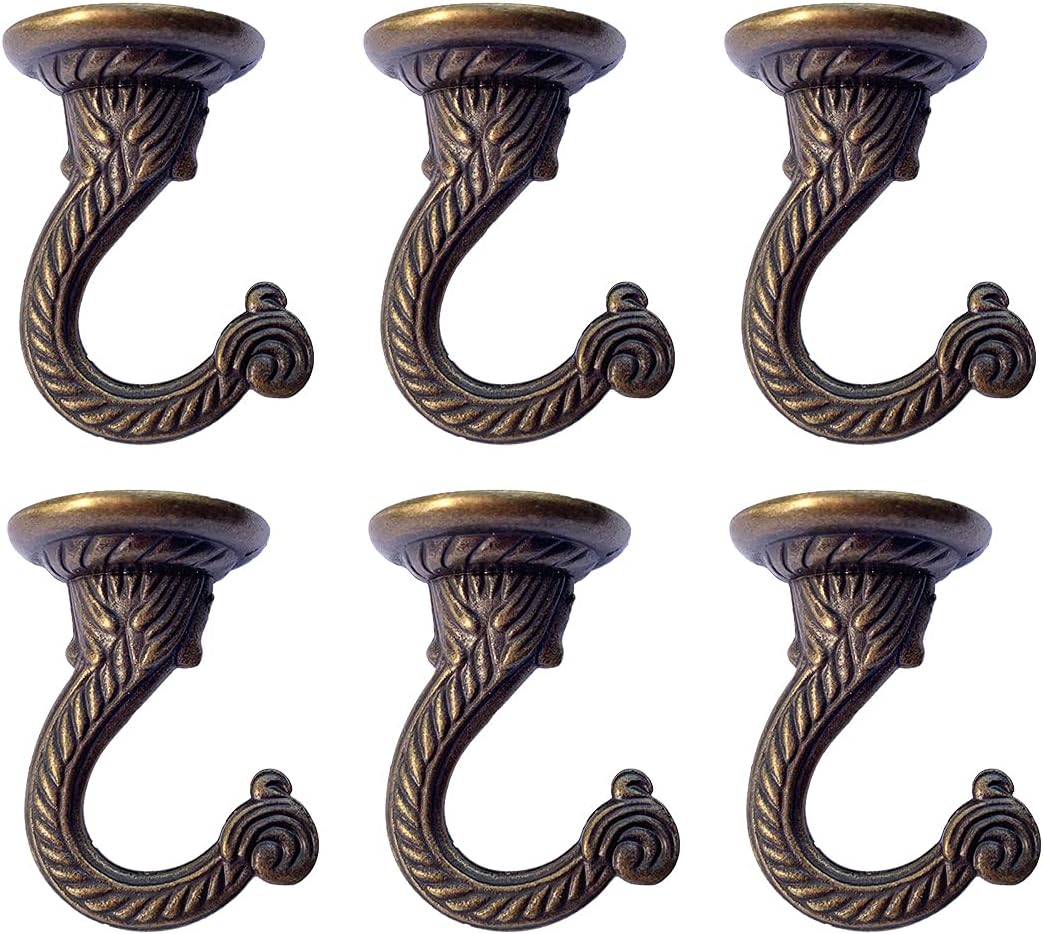 6 Set Ganchos Latón Antiguo para Techo y Pared