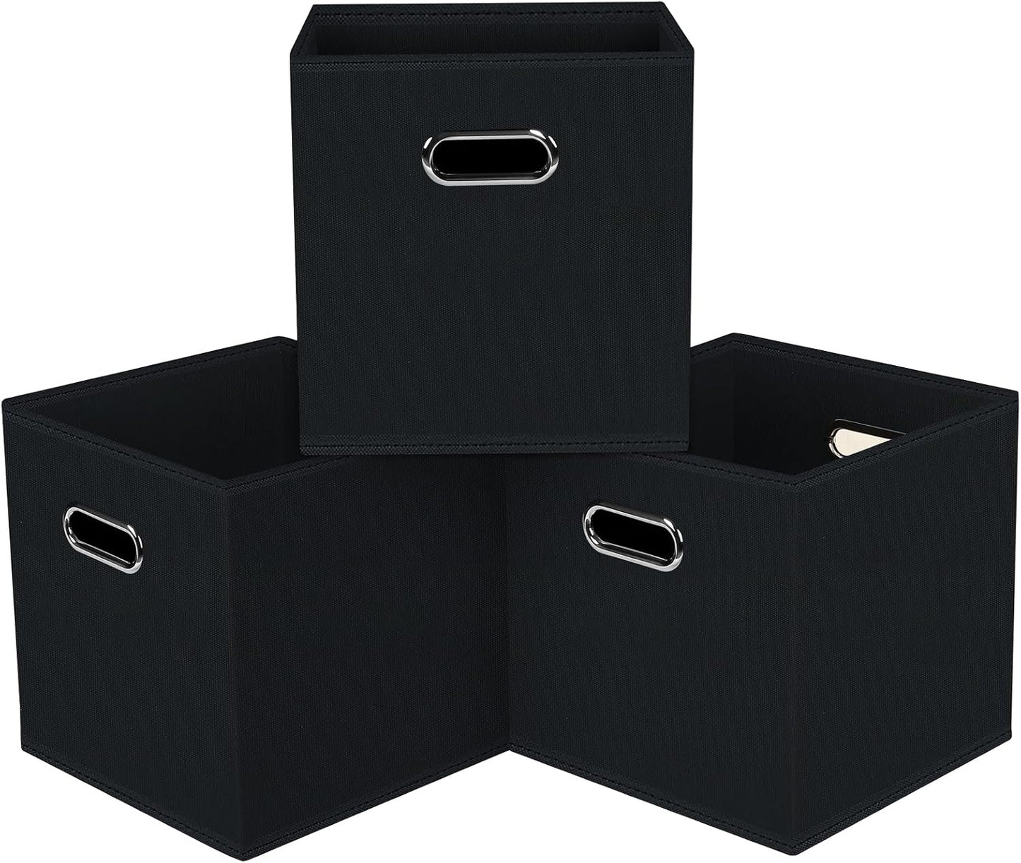 Cubos almacenamiento plegables tela con asas set 3 negro