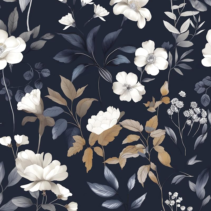 Papel tapiz floral azul oscuro autoadhesivo impermeable