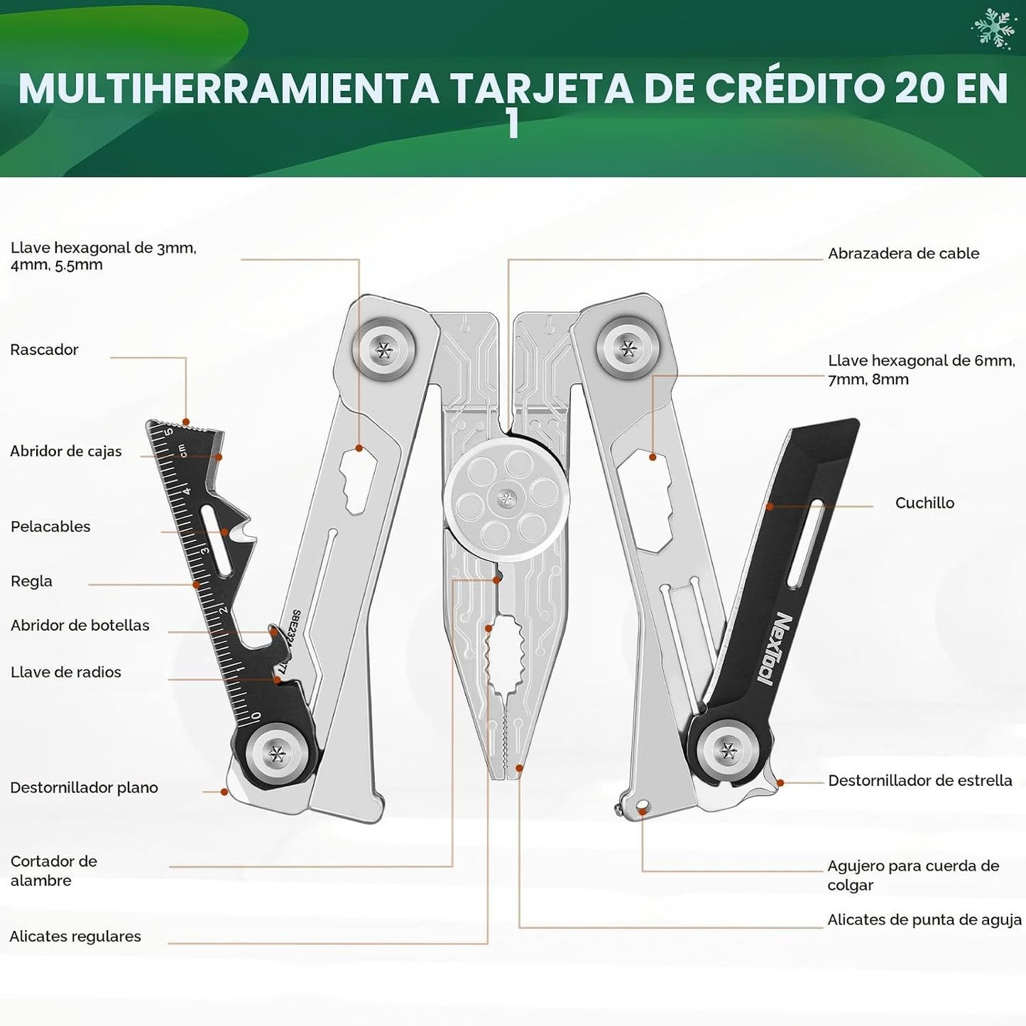 Multiherramienta 20en1 acero inox plegable con cuchillo