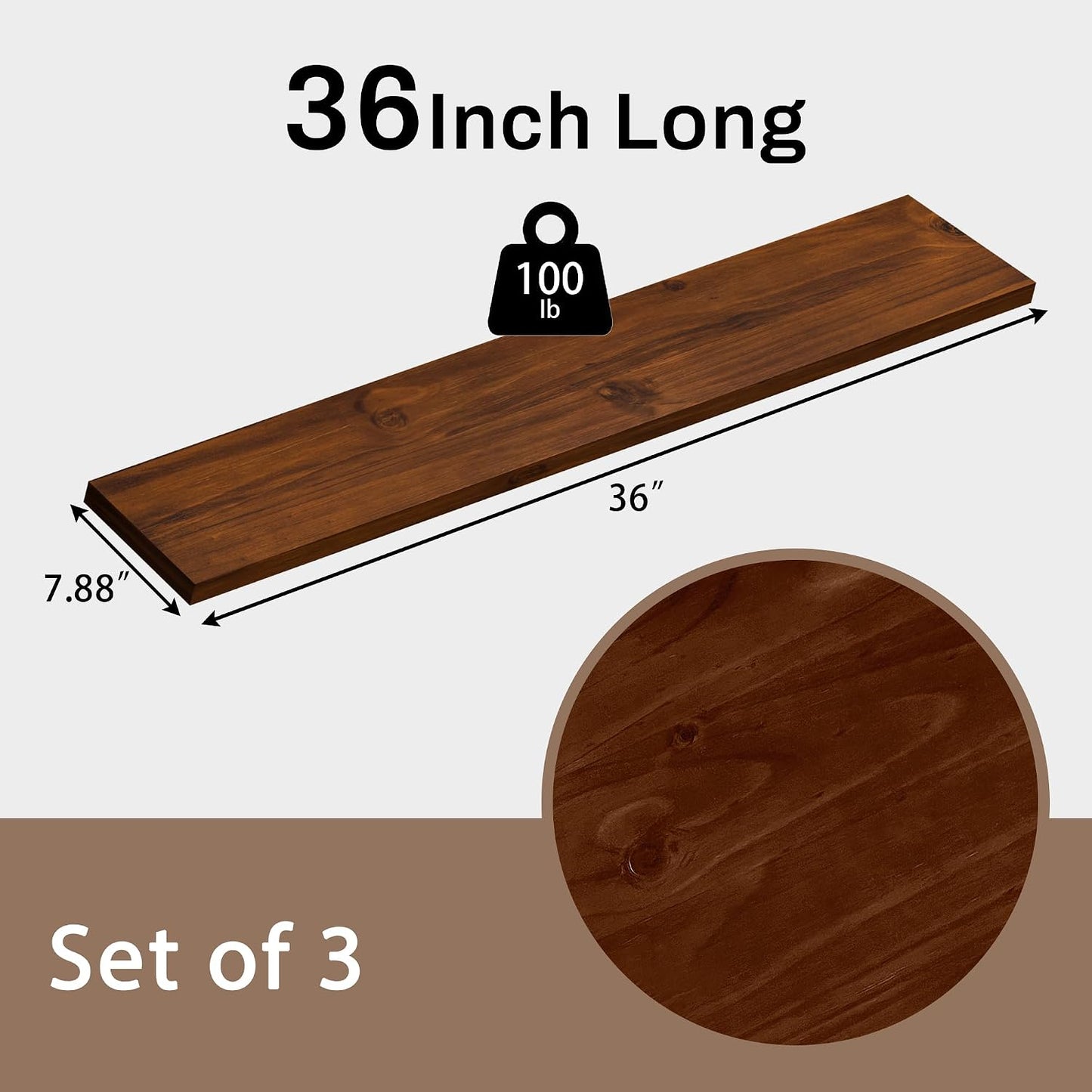 3 Pzas Estantes Flotantes Madera Rústica 36pulg
