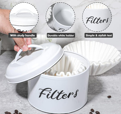 Soporte filtro café blanco con tapa redondo cocina