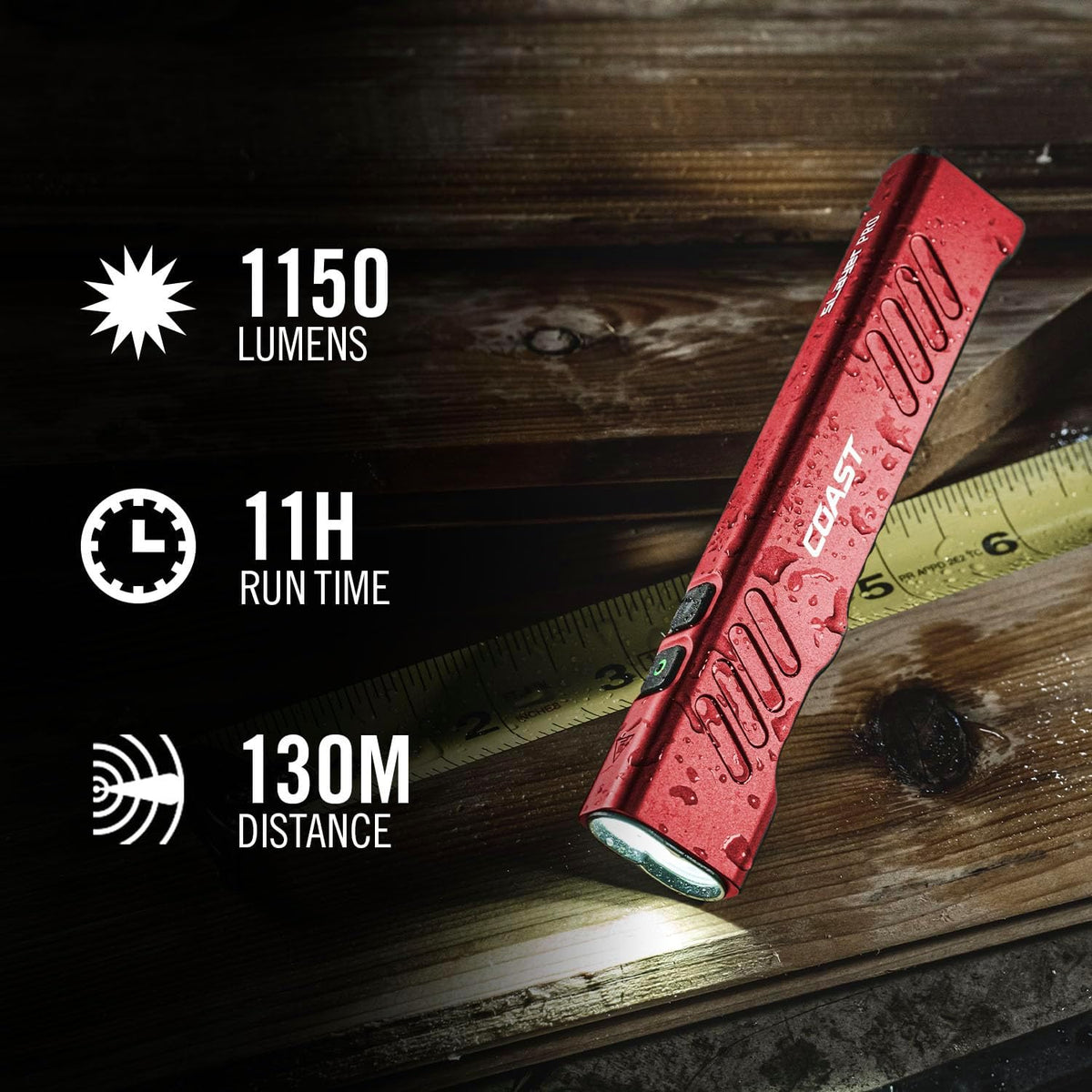 Linterna LED USB-C 1150 lúmenes modo memoria color rojo
