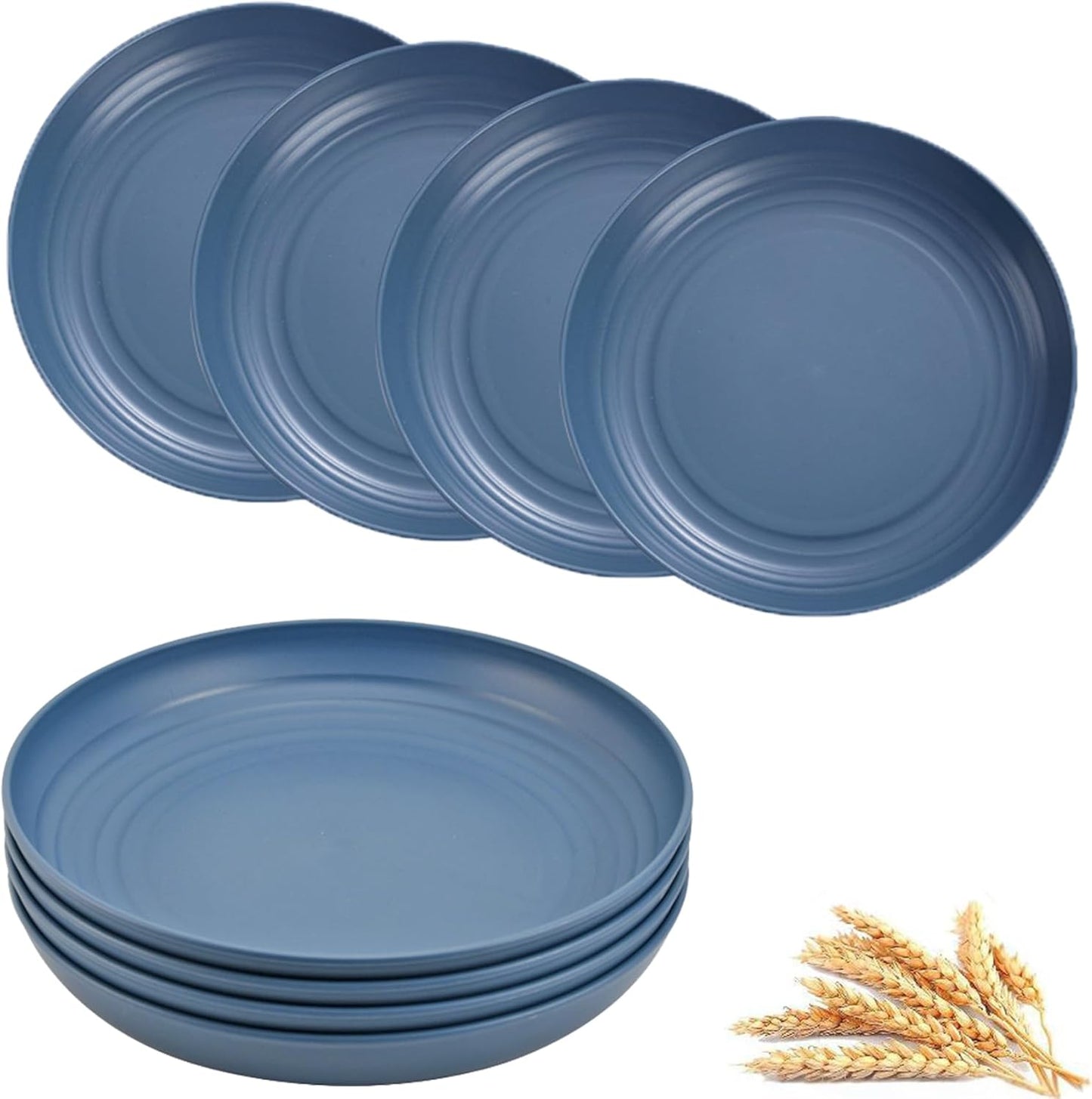 Juego 4 platos paja trigo 8pulg reutilizables lavavajillas