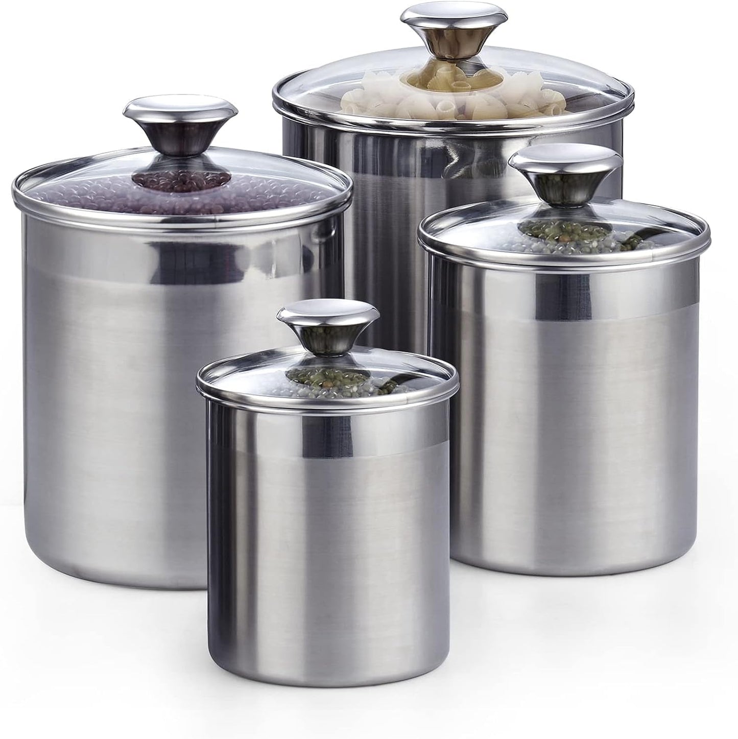 Set 4 Recipientes Acero Inox 0.95-3.5qt Tapa Vidrio