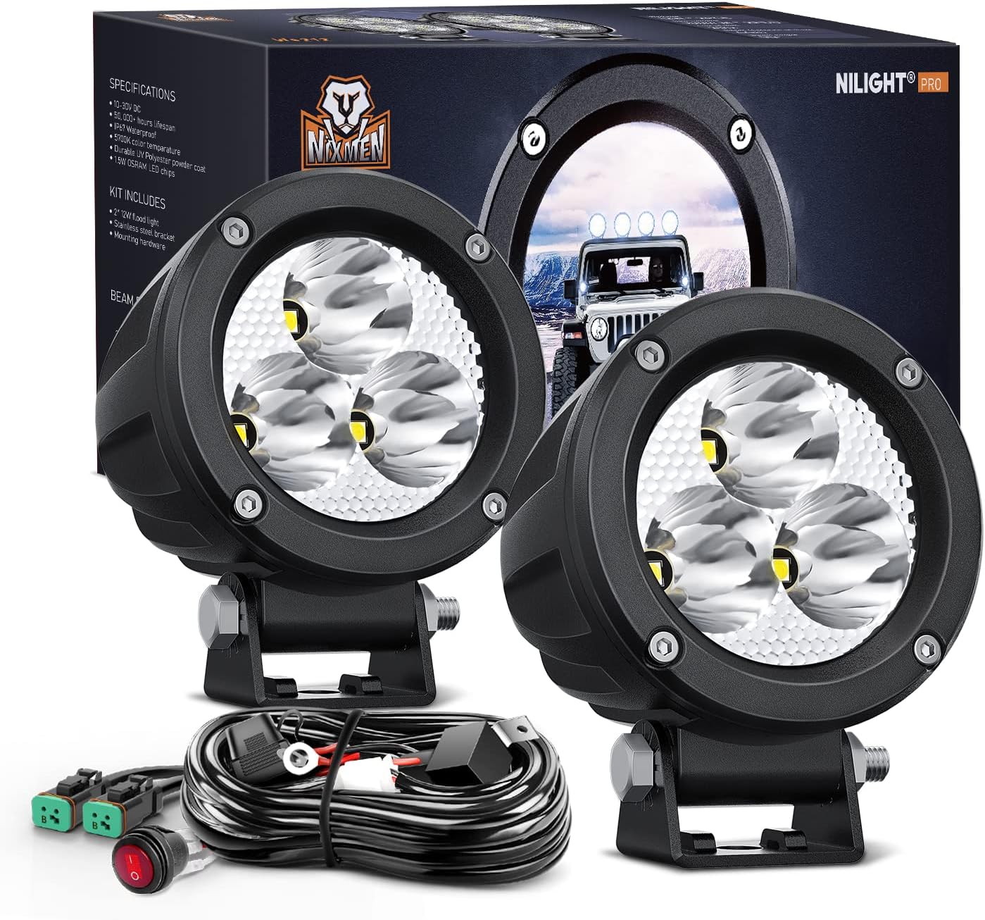 2 Focos LED redondos 3" antiniebla 1550LM para motocicleta