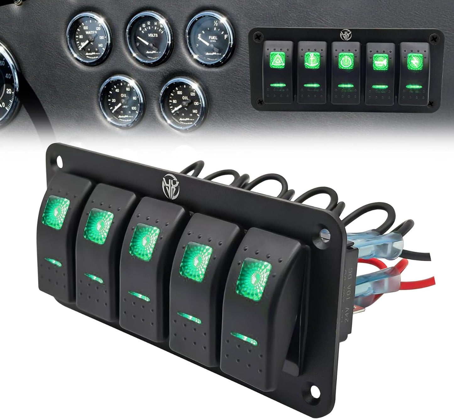 Panel interruptor 5 vías 12-24V CC impermeable precableado