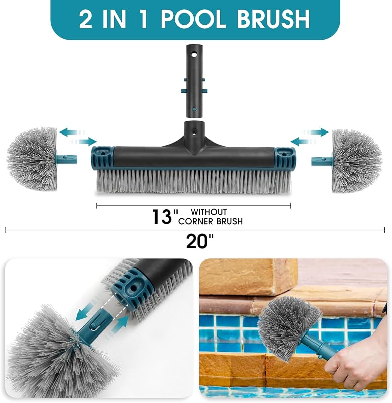 Cabezal cepillo piscina 20pulg cerdas nailon mango aluminio