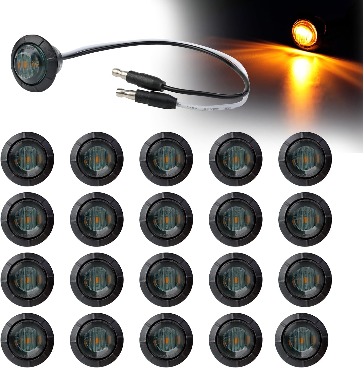 20 Pzas Luces LED Marcador Lateral 3/4" Ámbar
