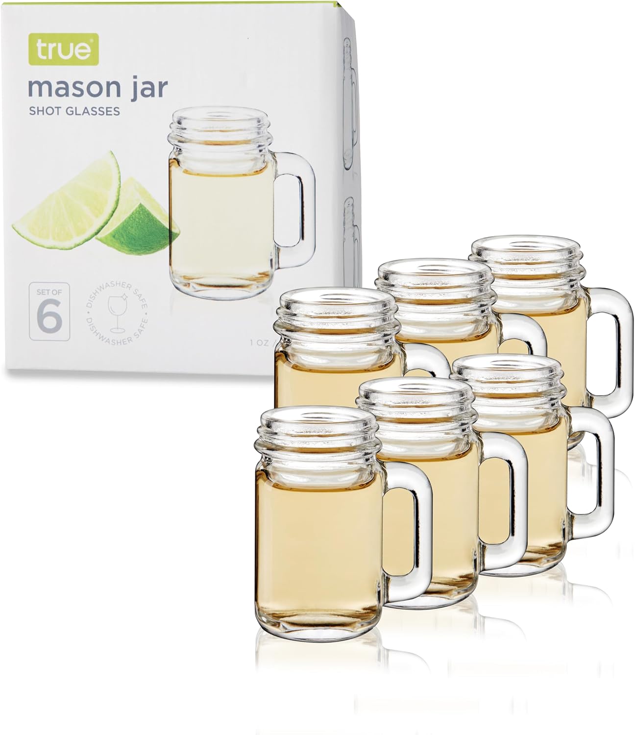 Vasos chupito reutilizables mason 1oz set 6 con asas