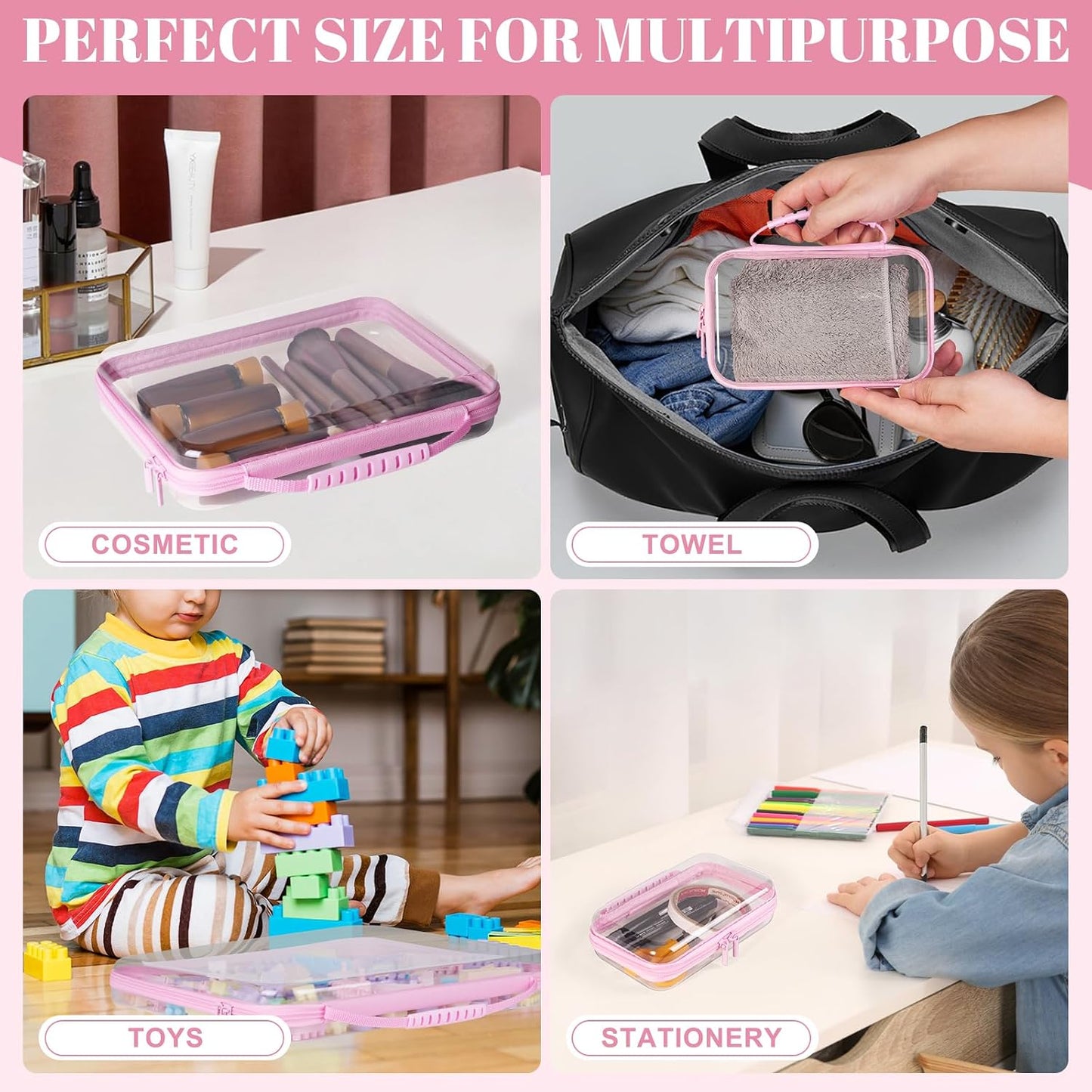 3 Pzas Bolsas Rígidas con Cremallera Rosa
