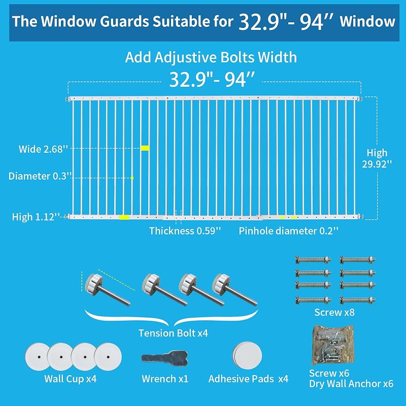 Protectores ventana ajustables 32.9-94" para niños blanco