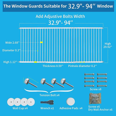 Protectores ventana ajustables 32.9-94" para niños blanco