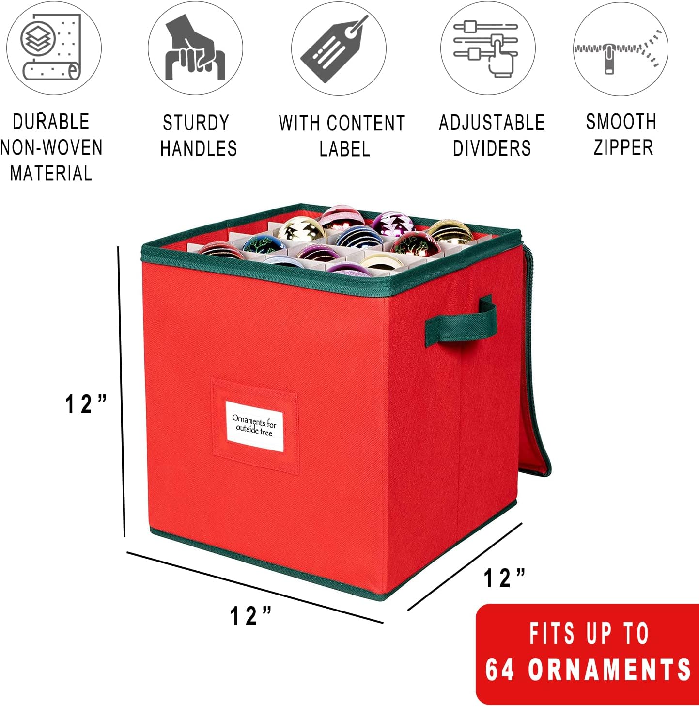 Caja almacenamiento adornos navideños 3x3" comp ajustable