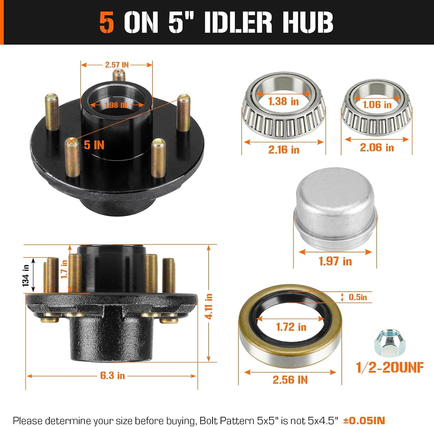 2 Set Cubos Remolque 5 en 4.5 Eje Cónico 3500lb