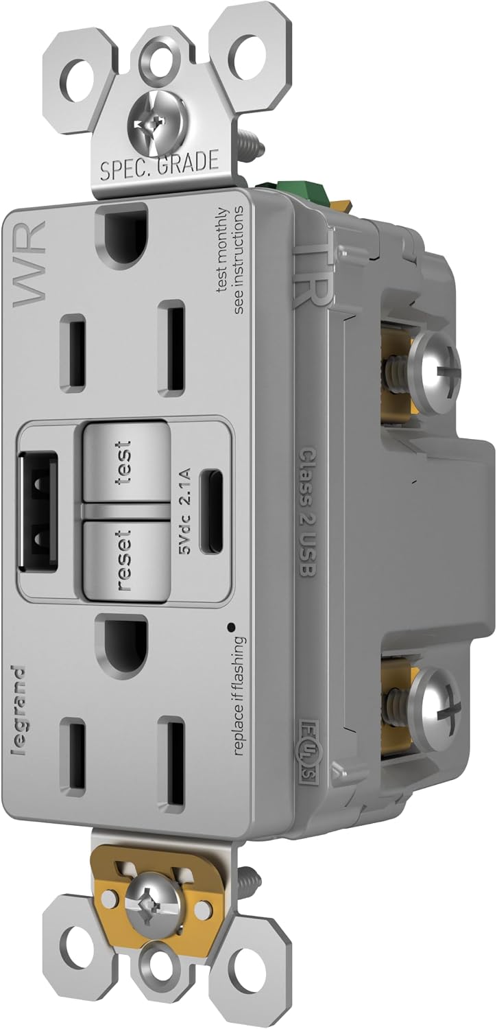 Receptáculo GFCI con USB 15A gris