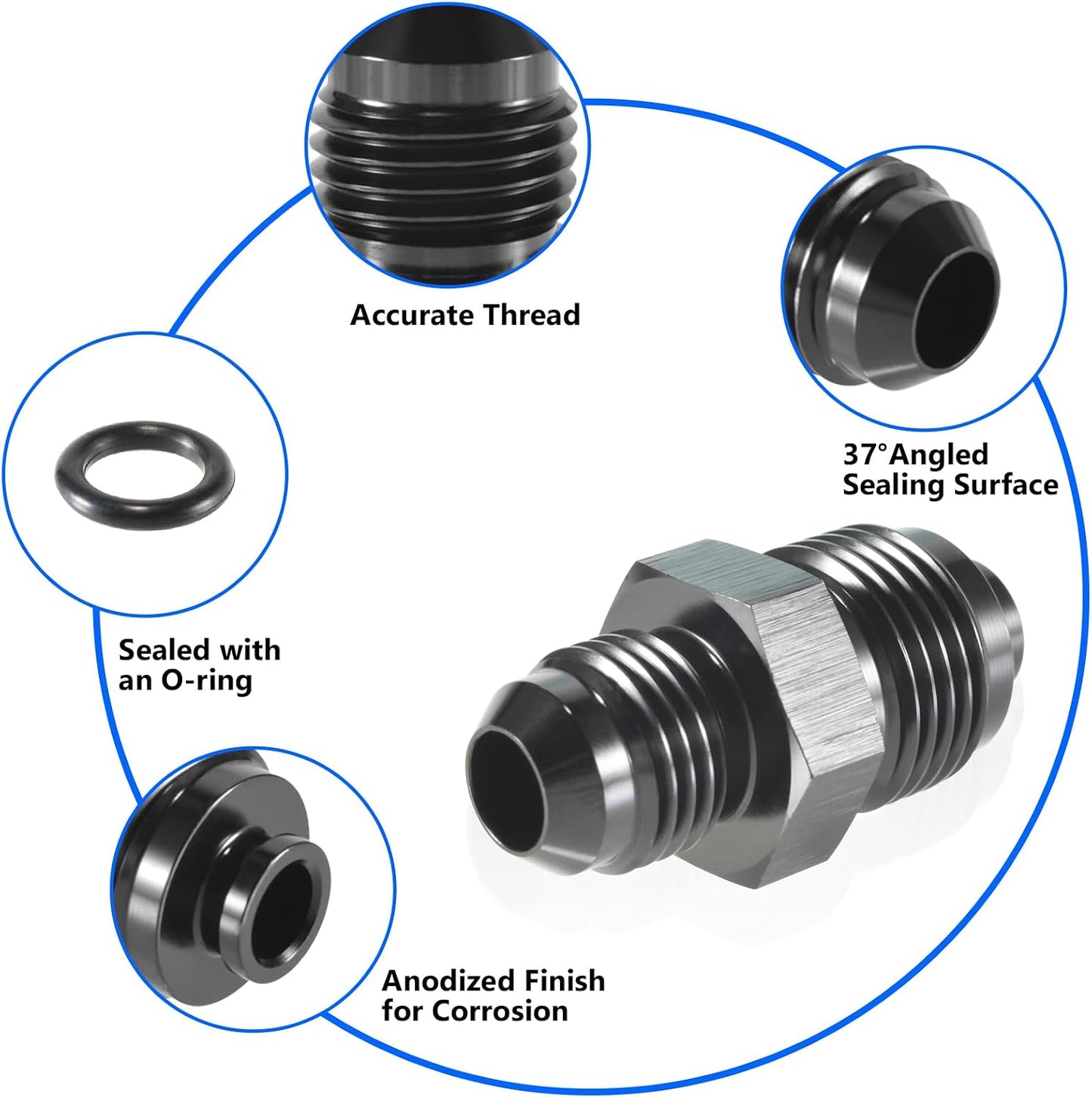 Adaptador tubo dirección 6AN a M18x1.5 O-Ring anodizado negro