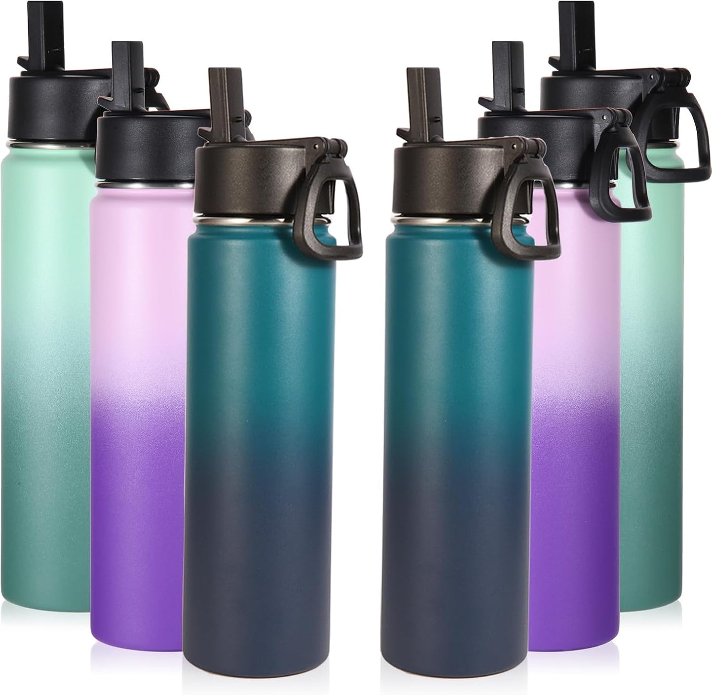 Botella agua aislada 24oz con popote 6 Pzas metal boca ancha