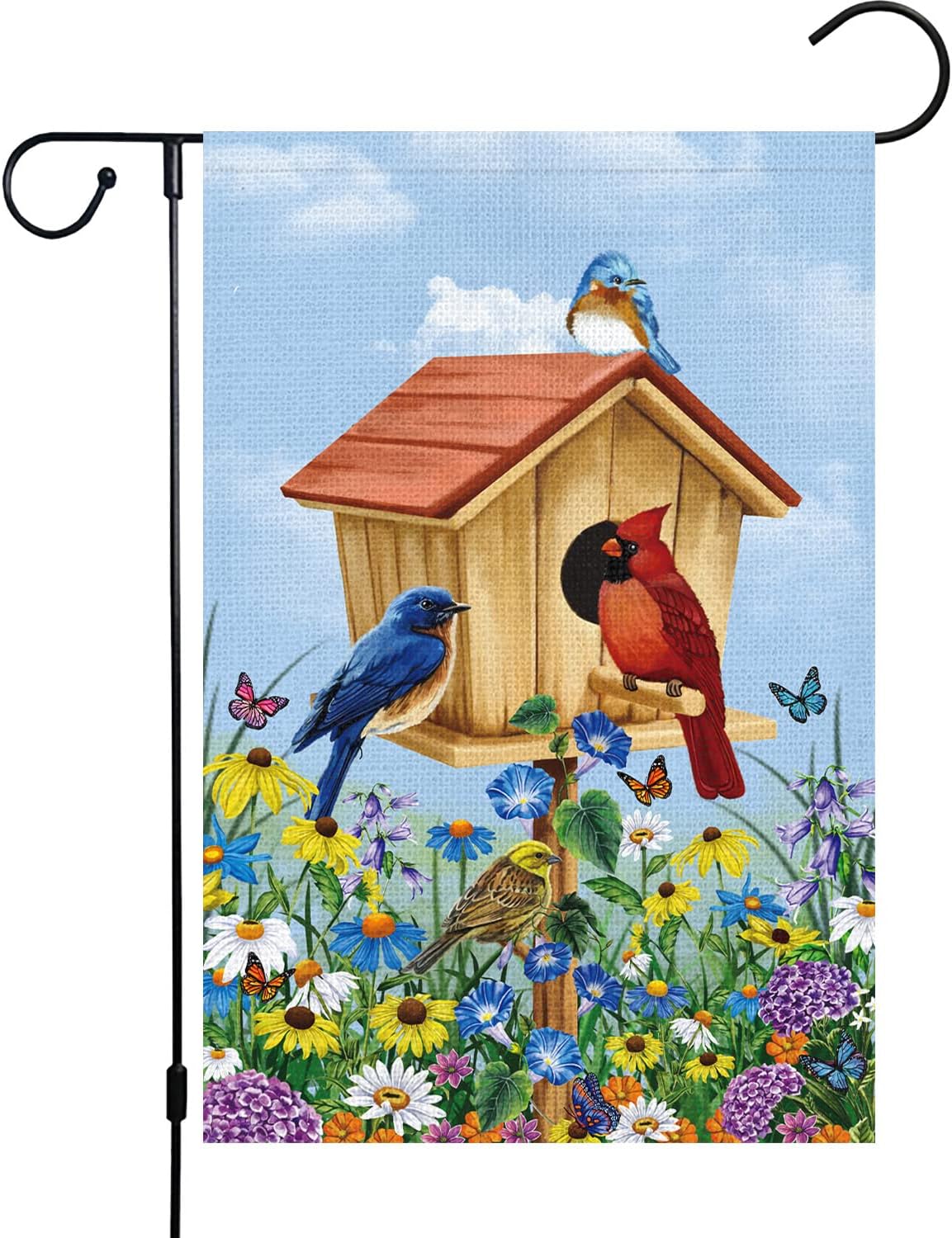 Bandera jardín pájaros primavera 12x18" doble cara floral