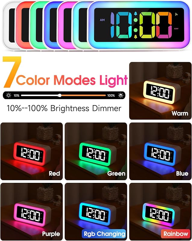 Reloj despertador fuerte con luz RGB alarma dual para adultos