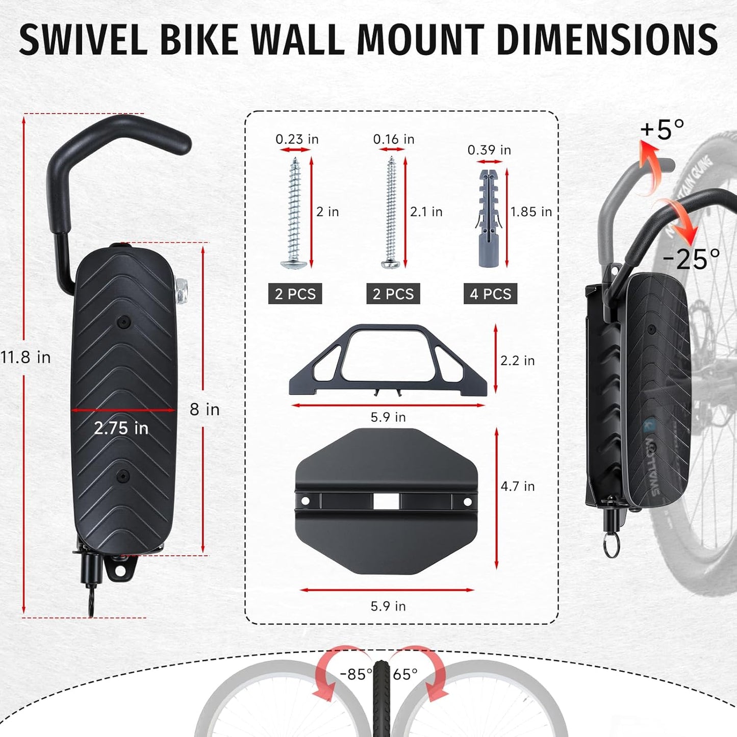Soporte bicicleta pared vertical 150° resistente 66lbs
