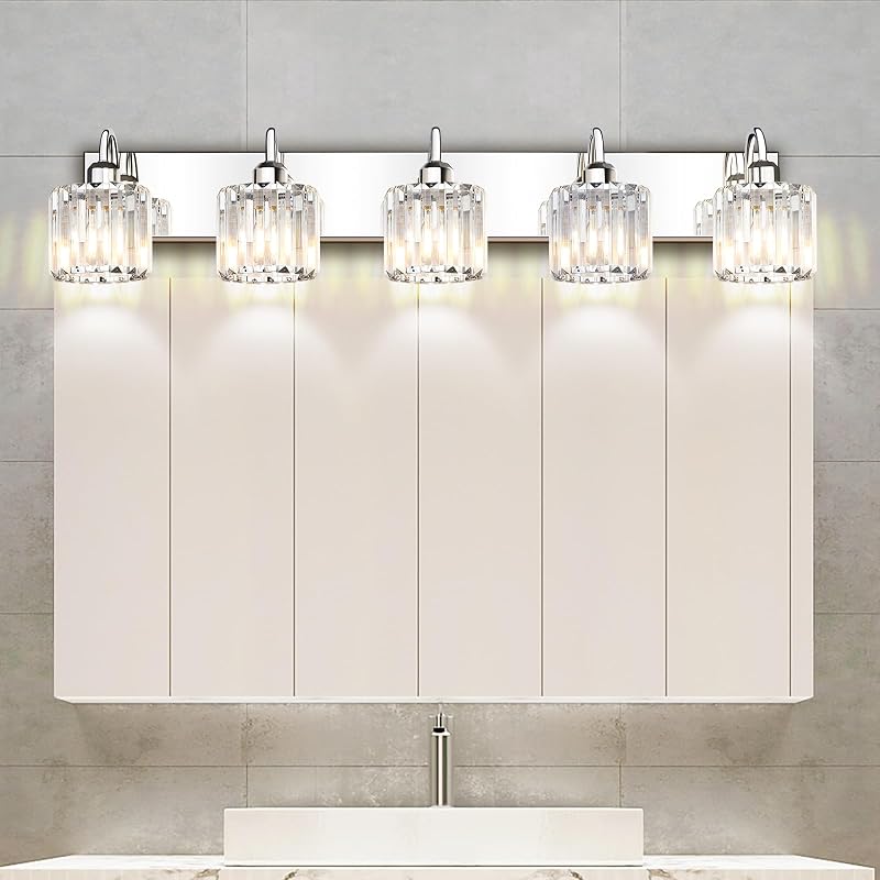 Lámpara baño accesorio tocador cristal cromo 5 luces espejo