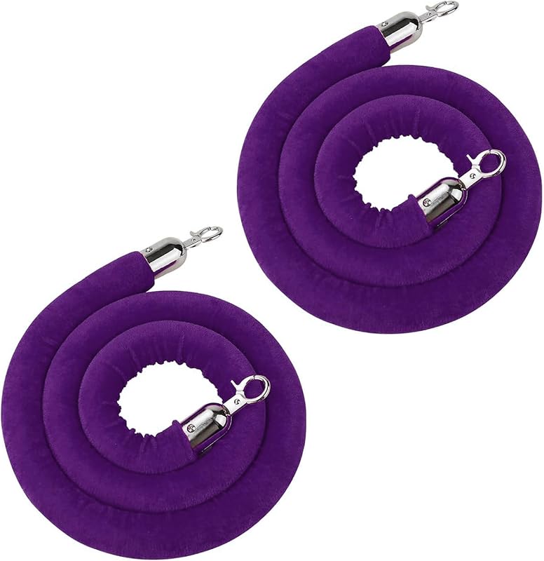 Cuerdas terciopelo morado 6.5ft con ganchos plateados