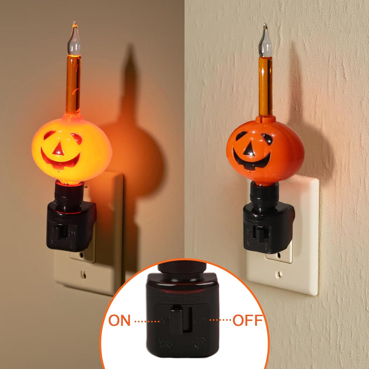 Luz nocturna Halloween calabaza con enchufe giratorio