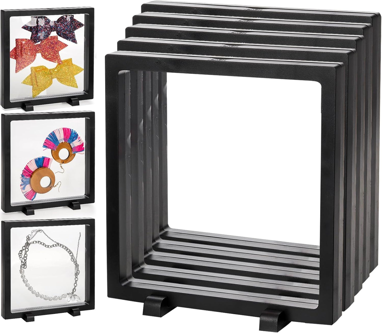 8 Vitrinas Flotantes 3D 6pulg Marco Roca Negra