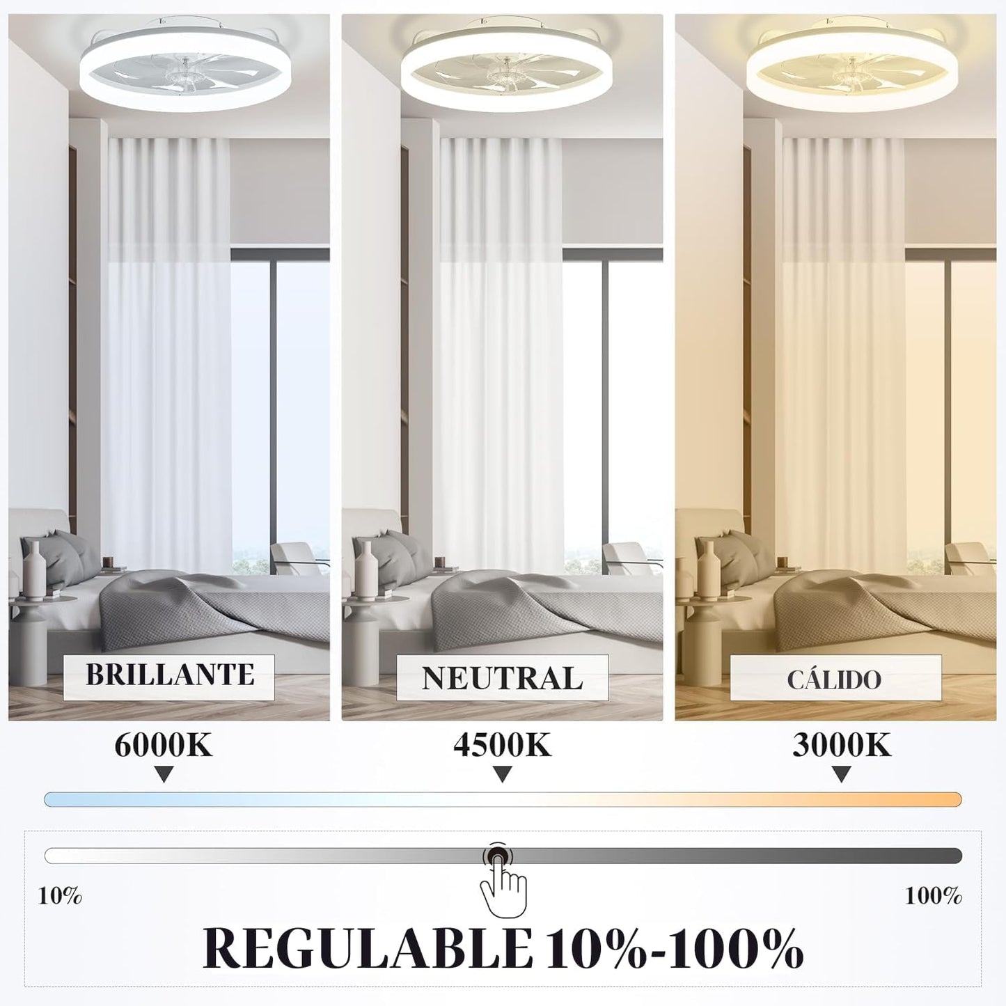 Ventilador techo moderno 20pulg con luces 6 velocidades