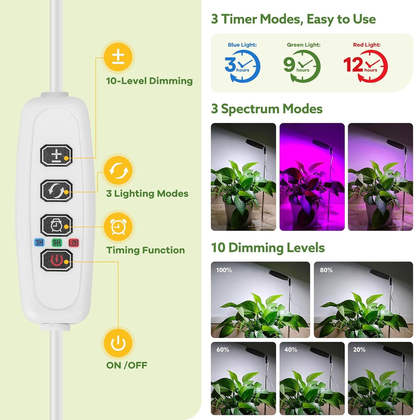 Luz crecimiento plantas interior 48 LEDs 3 espectros