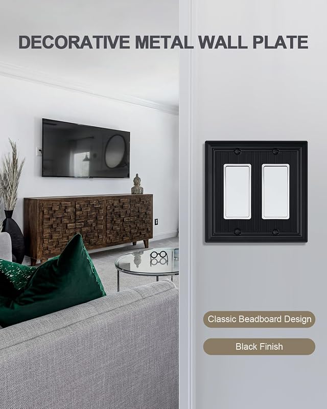 2 Pzas Placas Pared Metal Tomacorriente Clásicas Negras