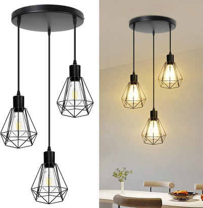 Lámpara colgante 3 luces estilo granja E26 para cocina comedor