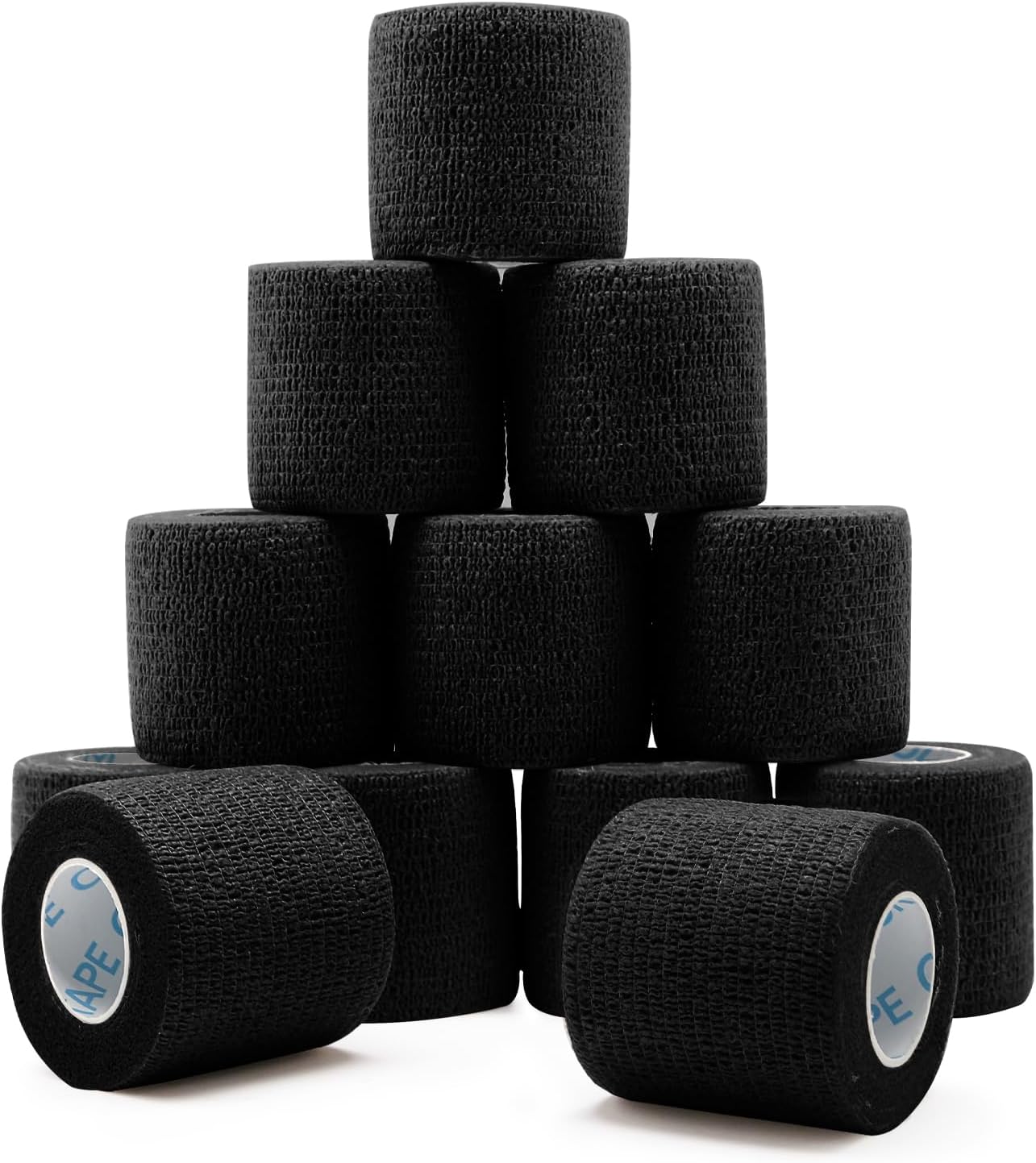 12 Rollos Cinta Atlética Elástica Autoadhesiva 2pulg x5yd Negro