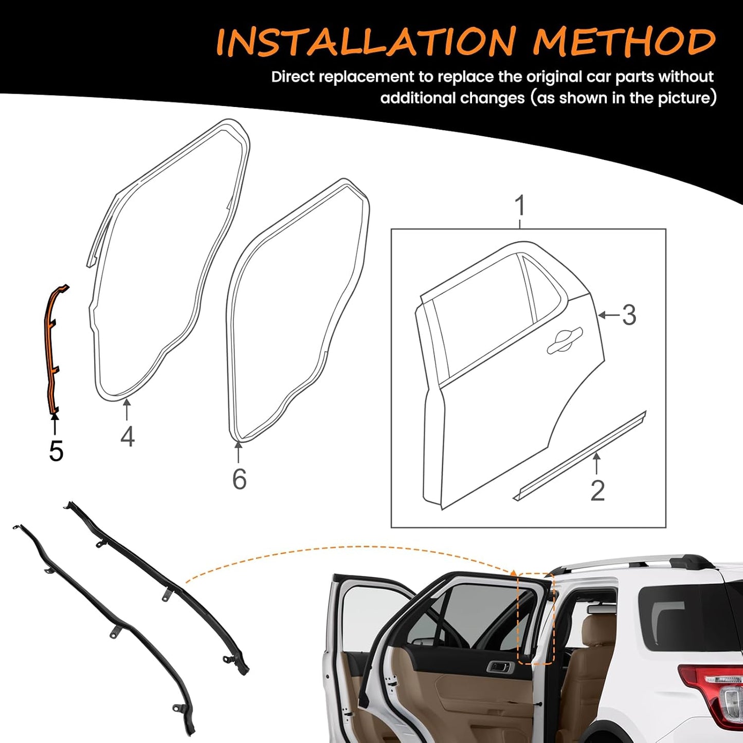 Sellos puerta trasera Ford Explorer 11-19 izq y der comp